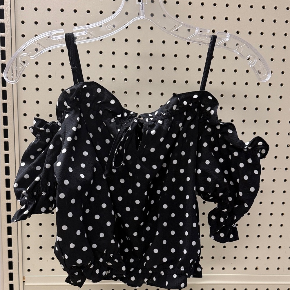 H&M Black and White Polka Dot Ruffle Top